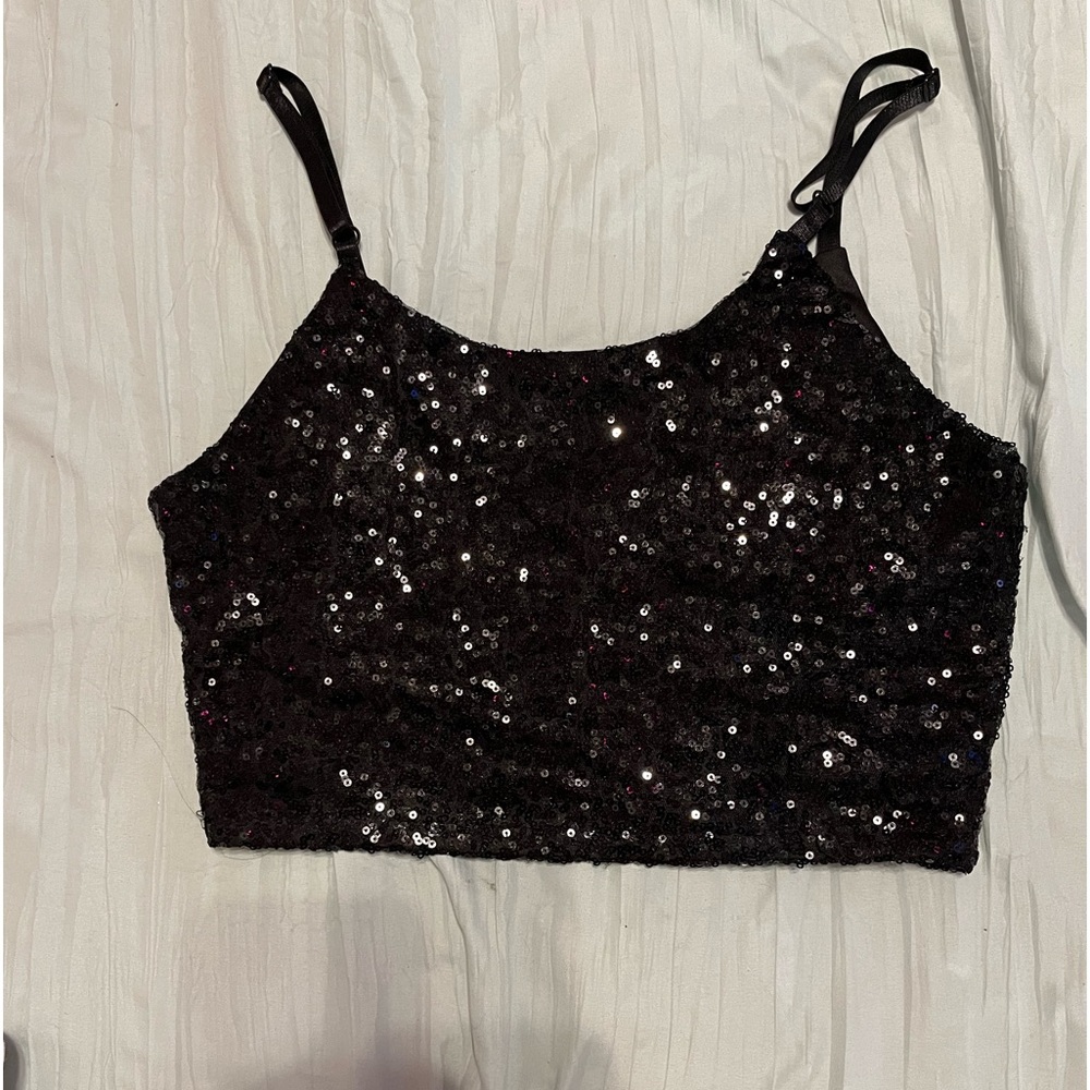 Black sequin crop top